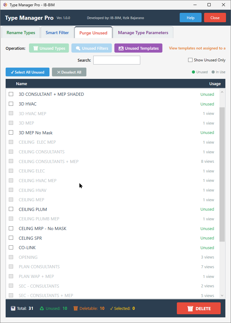 Purge Unused View Templates